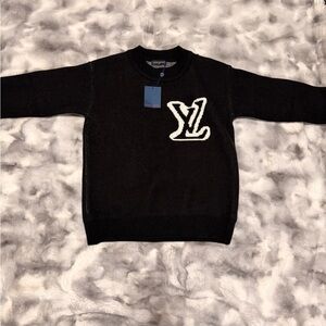 Louis Vuitton Black Crewneck Sweater with White Logo